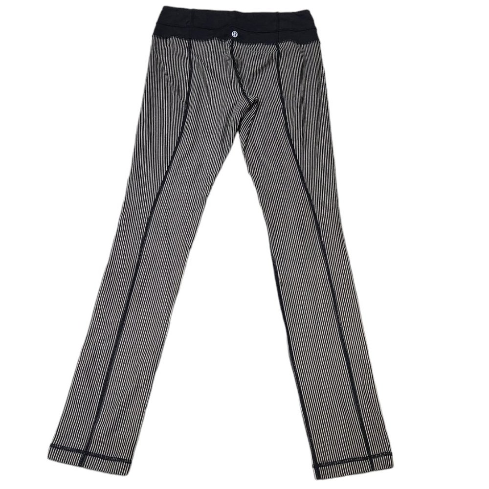 Lululemon Straight Leg Vertical Striped Black White Stretch Leggings 6